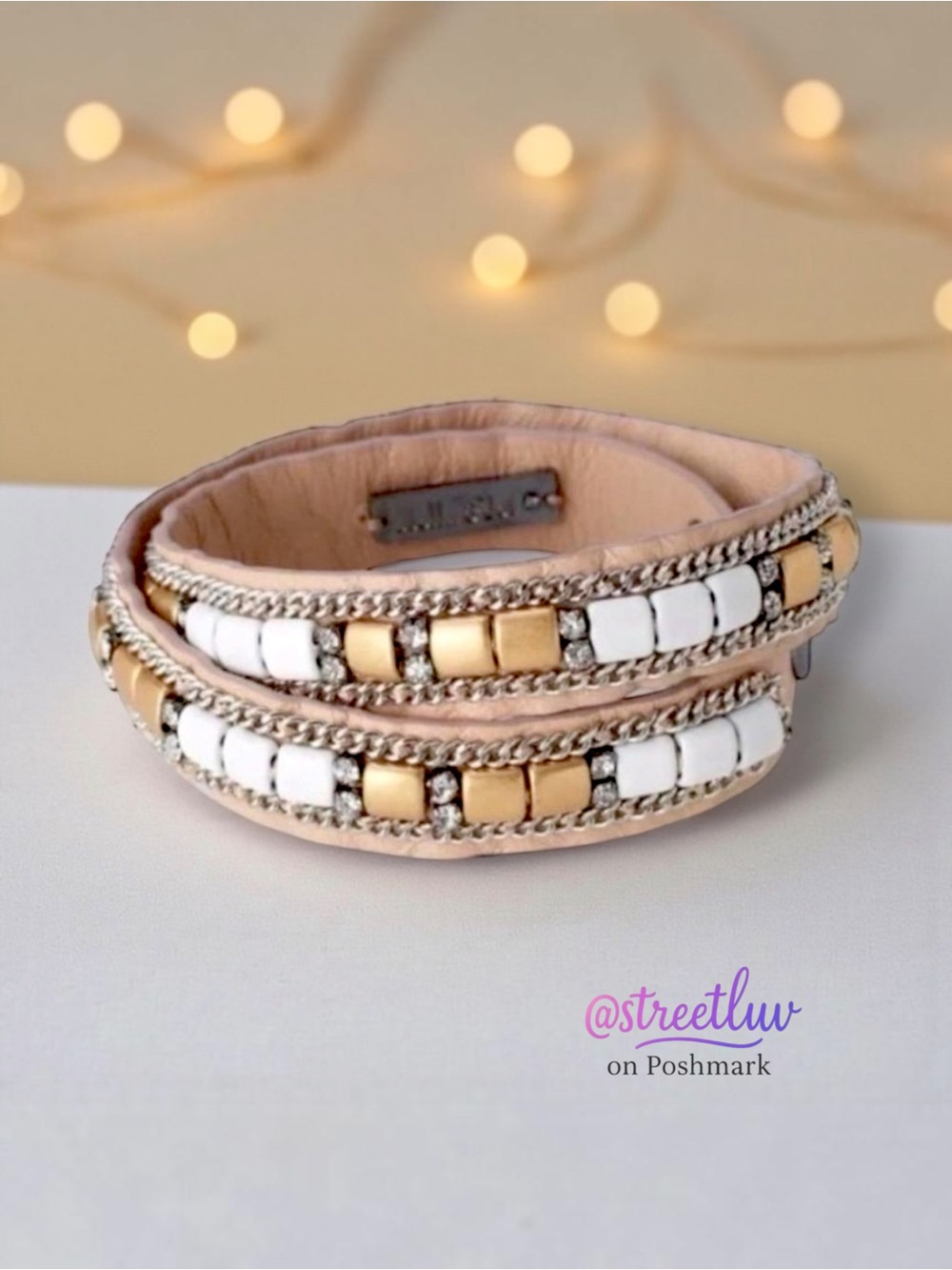 🔥 50% OFF | Stella & Dot Cady Wrap Bracelet Taupe Leather Gold NIB